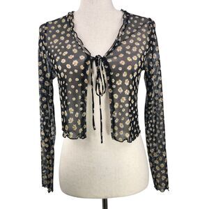 Y2k Sheer Cropped Long Sleeve Shrug Top Small Whimsigoth Fairy Mesh Floral Twee